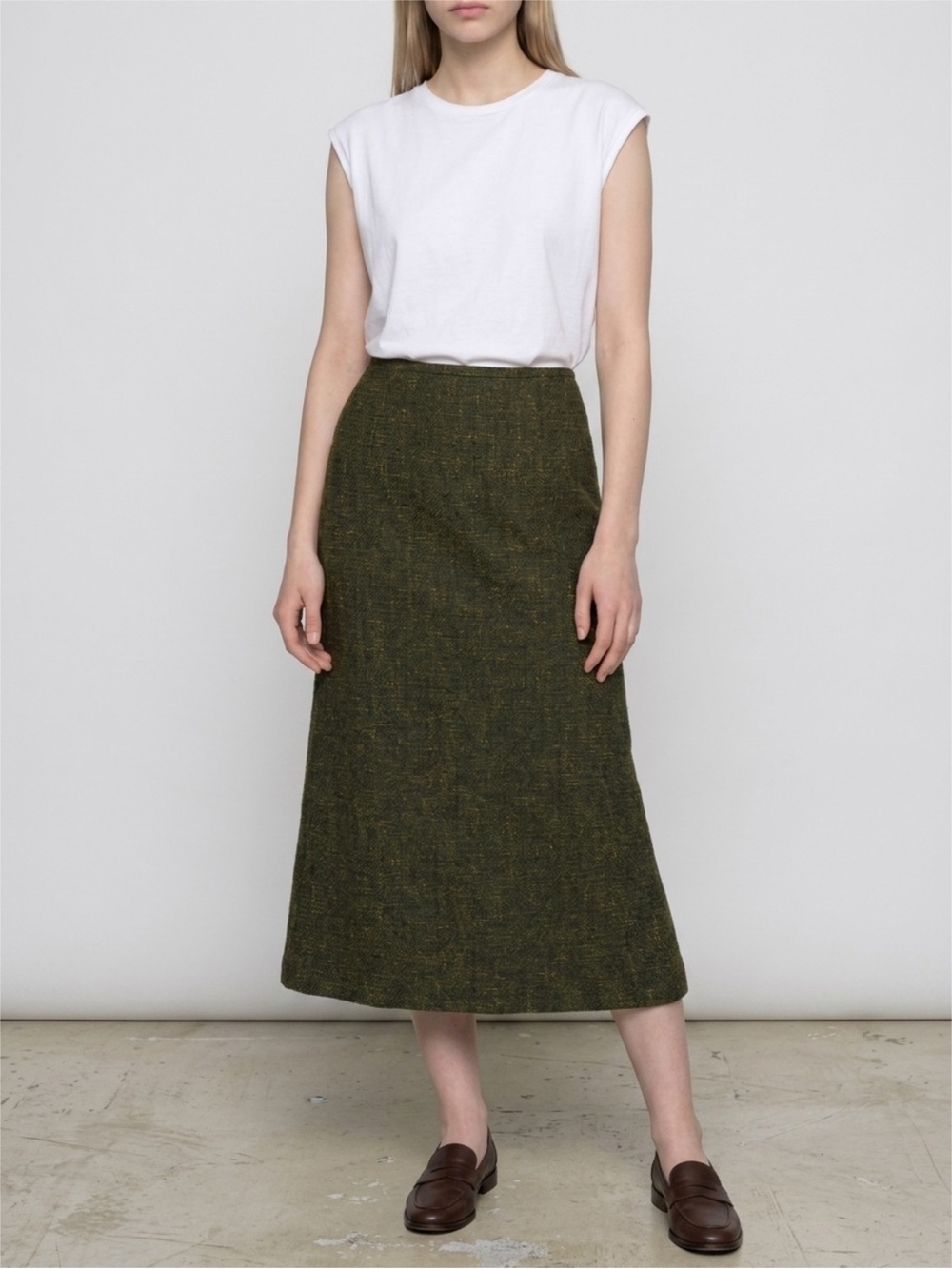 70s Bets by Canvasbacks A-Line Midi Skirt in Olive Green